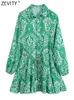 Robes décontractées basiques ZEVITY femmes mode Paisley imprimé fleuri ceinture Mini chemise robe femme Chic grand ourlet pli plissé vert Vestidos DS9353 230629