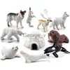 Minifig Realistic Polar Animals Model Figurines Toy Arctic Animal Figures Polar Bear Reindeer Seal Wolf Rabbit Arctic Fox Igloo 10PCS J230629