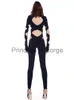 Бальные платья Sexy Hollow Out Black Backless Jumpsuit For Women Fashion Autumn One Piece Outfit Silm Fit ONeck Уличная одежда Эстетическая одежда x0629