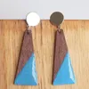 Boucles d'oreilles pendantes géométrique trapèze bois pour femmes mode ton résine époxy embelli Triangle bijoux en bois en gros