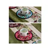 MATS PADS HOME NON-WOVEN EBRIDERY FLORLAL PATTRAL ETHNIC COASTRE TRIBAL CUP TEAPOT MAT DRINK TableWare Placemat XB1 DROP D DHW7E