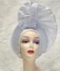 Abiti Gele Headtie già realizzati Copricapi africani per le donne Turbante Femme Gelee Nigeriano Aso Oke Bonnet Femme Beads Headtie1set