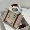 Summer new mini tote bag with striped linen body mini shoulder strap models shopping bags women handbag leather and canvas combination shoulder bag 230504