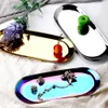 Dishes Plates Dining Plate Stainless Steel Storage Tray Dish Jewelry Ring Organizer Bread Dessert Plate Golden Oval Plate Desktop Decor 230628