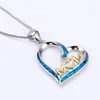 Pendant Necklaces Vintage Gold Color MOM Necklace Blue Opal Stone Heart Boho Silver Chain For Women Mother's Gift