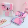 Cute Embroidery Fold Notepad Colorful Animal Plush Notebooks With Lock Girl Portable Travel Diary Planner Stationery