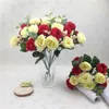 New European Style 10 Head Tea Roses Simulated Bouquet Wedding Silk Fabric Home Decoration with Artificial Flowers Rose Camellia Bud