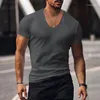 Heren T-shirts Herenshirt met korte mouwen Fitness Bodybuilding Muscle Tops Sexy V-hals Tee Top Casual Solid Pullover Blouse