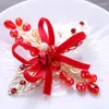 Hair Clips Classic Red Ribbon Barrette PearlBridal Hairbands Headdress Wedding Accessories Bride Tiara Headpiece For Children