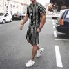 Erkek Tişört Takımlar Eşofman Tenis Gömlek Şort ve Tişört Set Çizgili Yuvarlak Yaka Günlük Günlük Kısa Kollu 2 Parça Giyim Giyim Spor Tasarımcı Temel Klasik