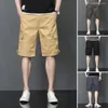 Shorts pour hommes hommes été Cargo couleur unie multi-poches pantalon droit ample taille élastique mi-genou longueur pantalon