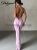 Abiti da festa Dulzura Sexy Y2K Abiti senza maniche Backless Lace Up Halter Increspato Bodycon Maxi Abiti 2023 Club Festa di compleanno Elegante x0629