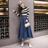 スカートrimiguyue spring denim skirt women maxi large swing umbrella long tachable strapファッションミディジーンズJupe K084