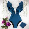 Swim wear 2022 New Print Swimwear Deep V-neck Ruff Swimsuit Push Up One Piece Swimsuit Beach Wear Backss Monokini HKD230628