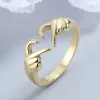 Heart Hand Hug Fashion Ring for Women Couple Jewelry Silver Color Punk Gesture Wedding Men Finger Accessories