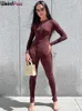 Kvinnor Jumpsuits Rompers Weird Puss Fall Trend Fitness Sporty Jumpsuits Zipper Knit Skinny Hollow Chic Activity Solid Casual Streetwear Workout Overal J230629