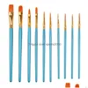 Painting Supplies 10Pcs/Set Paint Brushes Round Pointed Tip Nylon Hair Artist Paintbrushes For Acrylic Oil Watercolor Face Nail Art Dhptm