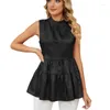 Women's Tanks Women Frill Mock Neck Sleeveless Shirt Dot Jacquard Ruffle Hem Loose Peplum Top