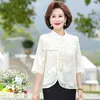 Vêtements ethniques 2023 été Style chinois femmes en mousseline de soie Tang costume Blouse mode col montant demi manches rétro haut S347