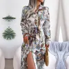 Robes décontractées de base F Femmes Printemps Été Rétro Col Floral À Manches Longues Cravate Chemise Robe Pour Dames De La Mode Tous Les Matchs Imprimer 230629