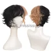 Cosplay Perruques Court Bouclés Perruque Mâle Noir Blanc Jaune Demi Cosplay Anime Costume Halloween Perruques Cheveux Synthétiques Avec Bangs Pour Hommes Garçon Femmes x0901