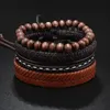 Conjunto de pulseiras de charme de cordão de couro multicamadas feitas à mão trançadas ajustáveis para festas masculinas e femininas