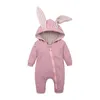 Rompers födda Baby Boys Rabbit Cartoon Hooded Spring Autumn Spädbarn Jumpsuits Easter Bunny Romper dragkedja kläder 230628