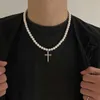 Pendant Necklaces Punk Pearl Beads Chain Spikes Cross Necklace Men Hiphop Layered Stainless Steel Choker Set 2023 Fashion Jewelry 230613