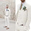Ternos masculinos de linho terno masculino casamento na praia verão ajuste fino 3 peças jaqueta leve colete calça baile de boas-vindas smoking