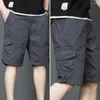 Herren Shorts Männer Sommer Cargo Einfarbig Multi Taschen Gerade Hosen Lose Elastische Taille Mitte Knie Länge Hosen