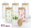 USA CA Stock 16oz Sublimation en verre blancs Blanks Bamboo Lière givrée de la bière borosilicate Tas de tasses de pot maçon avec paille en plastique 50pc / C 4.23 0516