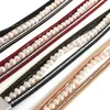 Bracelets porte-bonheur Amorcome perles d'eau douce faites à la main pour femmes strass en cuir véritable Wrap bijoux de mode de mariage