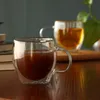 Tazza in vetro trasparente a doppio strato con manico, semplice tazza per l'acqua domestica, tazza per il latte per la preparazione del tè