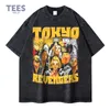 Heren T-shirts Anime Tokyo Revengers Retro Vintage Gewassen Mikey Draken Hanagaki T-shirt Oversized Harajuku Manga Tops Tees Katoen