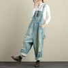 Kvinnors rippade jeans overall streetwear lösa baggy byxor casual denim jumpsuit rak bred ben långa jean byxor mode