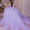 Lavender Sweetheart Corset Ball Gown Quinceanera Dresses Beaded 3D Flowers Formal Prom Graduation Gowns Lace Up Princess Sweet 15 16