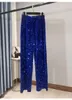 Kvinnors byxor 2023 Spring Autumn Fashion Sequins Wide Leg Drooping Slimming Mop Shiny Casual rakt för kvinnor