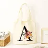 Boodschappentassen Initial Flower Print Tote Bag Esthetische canvas schouder literaire grote capaciteit boek meisje reizen strand