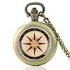 Pocket Watches Retro Compass Design Black Vintage Quartz Watch Men Women Glass Dome Unique Pendant Necklace Hours Clock Presents