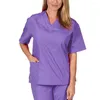 Dames Tweedelige broeken Werkkleding Scrubuniform Top Set Effen Kleur Elasticiteit Uniseks V-hals Zakken Sneldrogend Uniformen Voor Werken