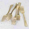 Conjuntos de louça 24 pcs sobremesa garfo criança ouro plástico utensílios descartáveis aperitivo garfos frutas picaretas