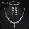 웨딩 쥬얼리 세트 ZAKOL 럭셔리 큐빅 지르코니아 목걸이 귀걸이 반지 여성을위한 설정 Shinny Water Drop Leaf CZ Bridal 230627