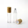 Wholesale 5ml 10ml Frosted Glass Roll On Bottles with Metal Roller Ball And Bamboo Lids Elwdm