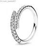 Bandringar Ny populär 925 Sterling Silver Rings vattendroppar Thin Finger Ring Transparent CZ Pandora Ms Bröllopsmycken Fashion Accessories Gift Z230629