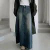 Faldas Vintage desgastadas de cintura baja de mezclilla para mujer falda larga informal holgada lavada