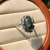 Klusterringar 1 pc fengbaowu naturlig serafinit ring oval cabochon 925 sterling silver kristall helande sten smycken gåva för män kvinnor