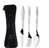 Messer Gabel Löffel Set Besteck Set Geschirr Abendessen Mittagessen Set Taschen Drucken Schnitzerei Edelstahl Besteck Schule Picknick Camping Esswerkzeug SN4175