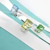 Designer Original Tiffays Love Bugs Series Blue Butterfly Ring Green Crystal Ladybug