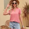 Dames Blouses Blusas Vrouwen Effen V-hals Chiffon Shirts Elegante Kant Korte Mouwen Blouse Sexy Lady Casual Rimpel Tops