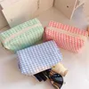 Cute Large Capacity Cosmetic Travel Storage Bag Pen Pencil Bag Stationery Makeup Simple Plaid Pencil Case School Office Supplies